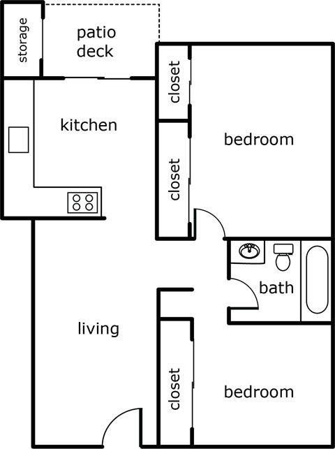 Gardenbrook 2 Bed 1 Bath 750 SF